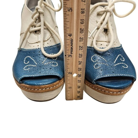 Anthropologie Pilcro Letterpress Leather Peep Toe Brighton Oxford Wedges Retro 8 - Picture 13 of 14
